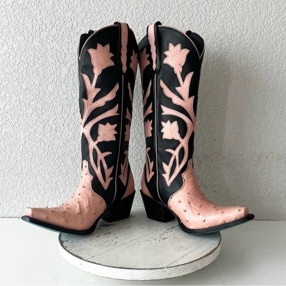 Lane Jolene Ostrich Boots pink and black 7 - Picture 11 of 12